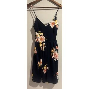 Soprano‎ Dress Navy Floral Spaghetti Strap Short Women's Small Cocktail Summer